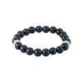 Men's Black Agate Stretch Bracelet with White Stainless Steel - 8.5 Inches
