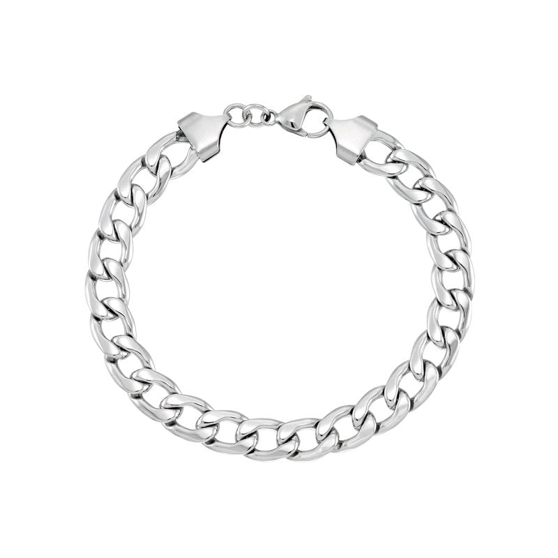 Men's White Stainless Steel Curb Link Bracelet 8.5 Inches – Gift-Ready Jewelry