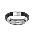 Men's Cross Leather Bracelet with Stainless Steel Accent 8.5 Inches
