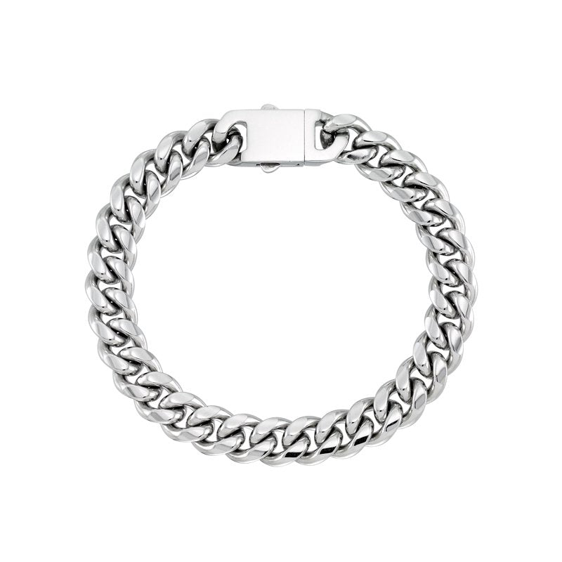 Men's Solid White Stainless Steel Curb Link Bracelet 9" - Signature Lock Closure