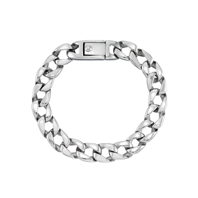 Men's Wide Solid Curb Link Bracelet in White Stainless Steel 9"
