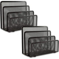 2 Pack Metal Mesh Desk Folder Holders with 3 Vertical Compartments - Office Organizer