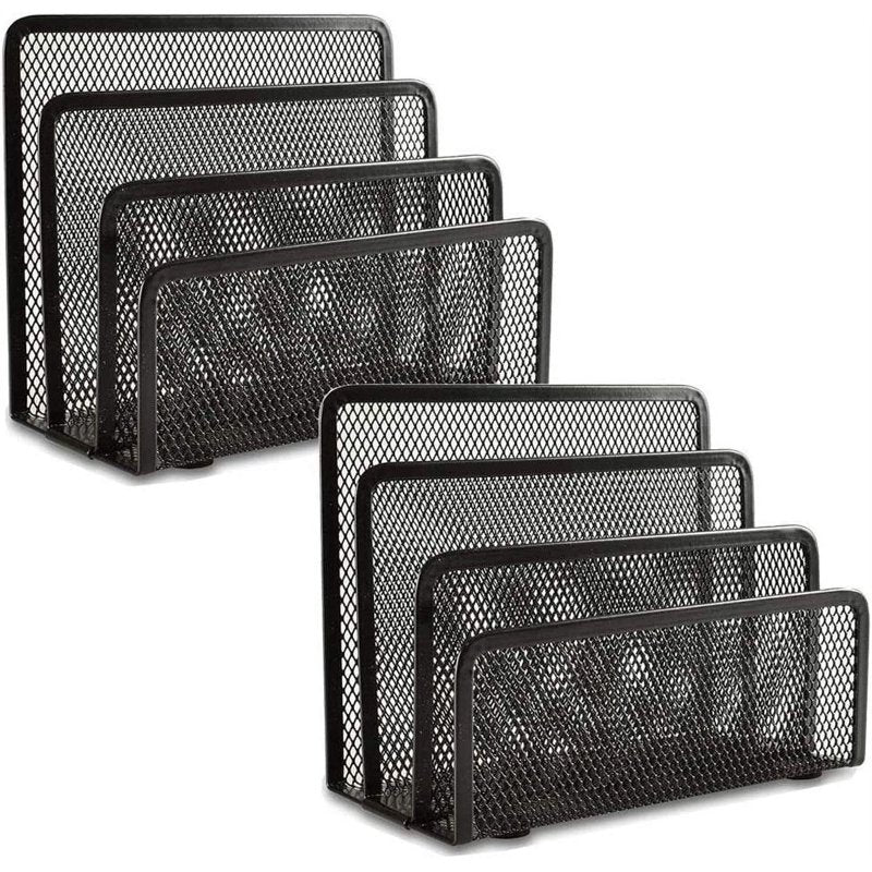 2 Pack Metal Mesh Desk Folder Holders with 3 Vertical Compartments - Office Organizer