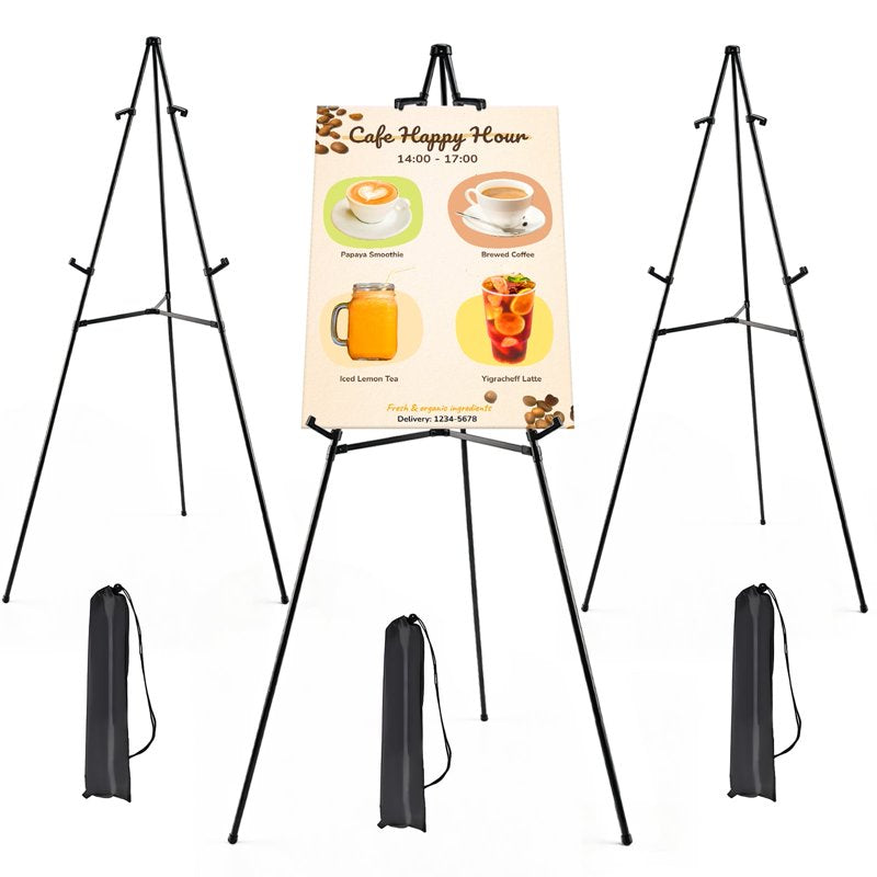 Portable Black Metal Easel Stand for Sign, Poster & Art Display — 3 Pack, Foldable, Adjustable, 66 Inch