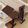 Overbed Table Folding Laptop Desk with Wheels - Walnut & Black, Height Adjustable, Tilting Bedside Table