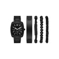 Men's Matte Black Watch Gift Set with Leather & Beaded Bracelets