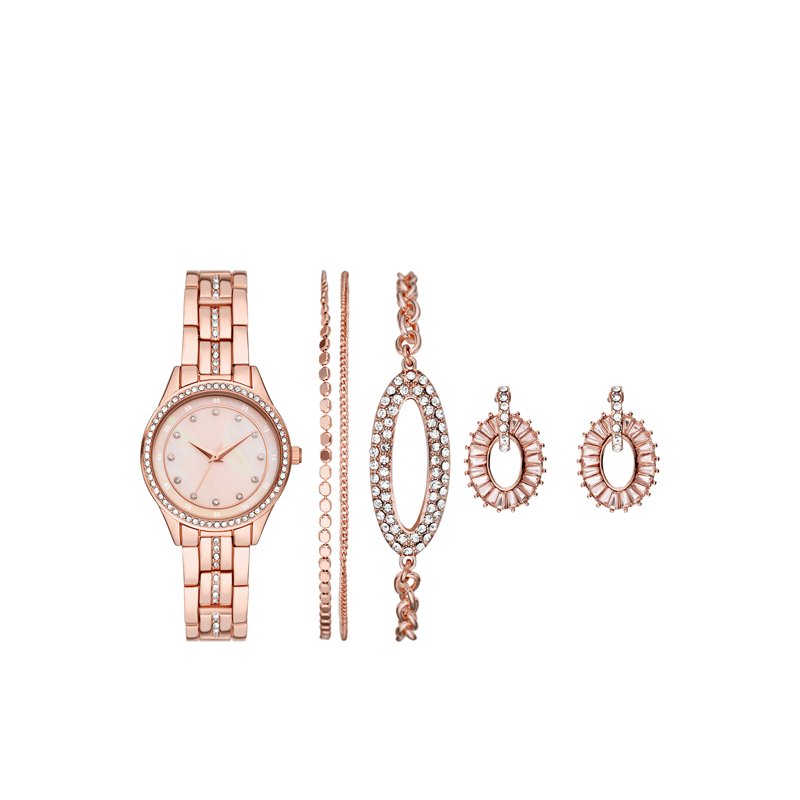 Women's Rose Gold Gift Set with Watch, Bracelets & Earrings