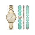 Women's Gold Tone Watch Set with Crystal Dial and 3-Link Bracelet