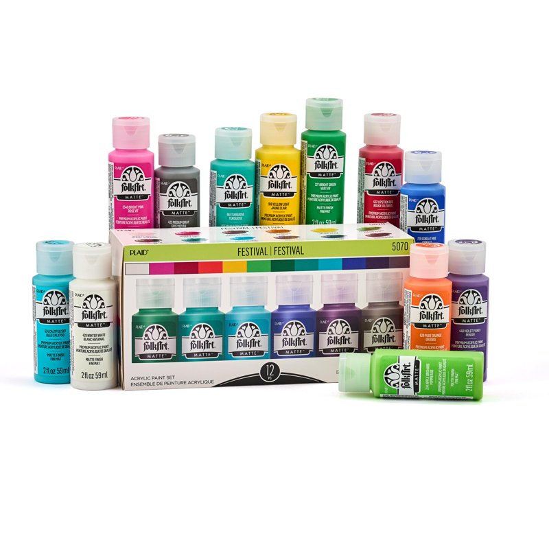 Acrylic Craft Paint Set with 12 Vibrant Colors - Matte Finish for DIY Projects