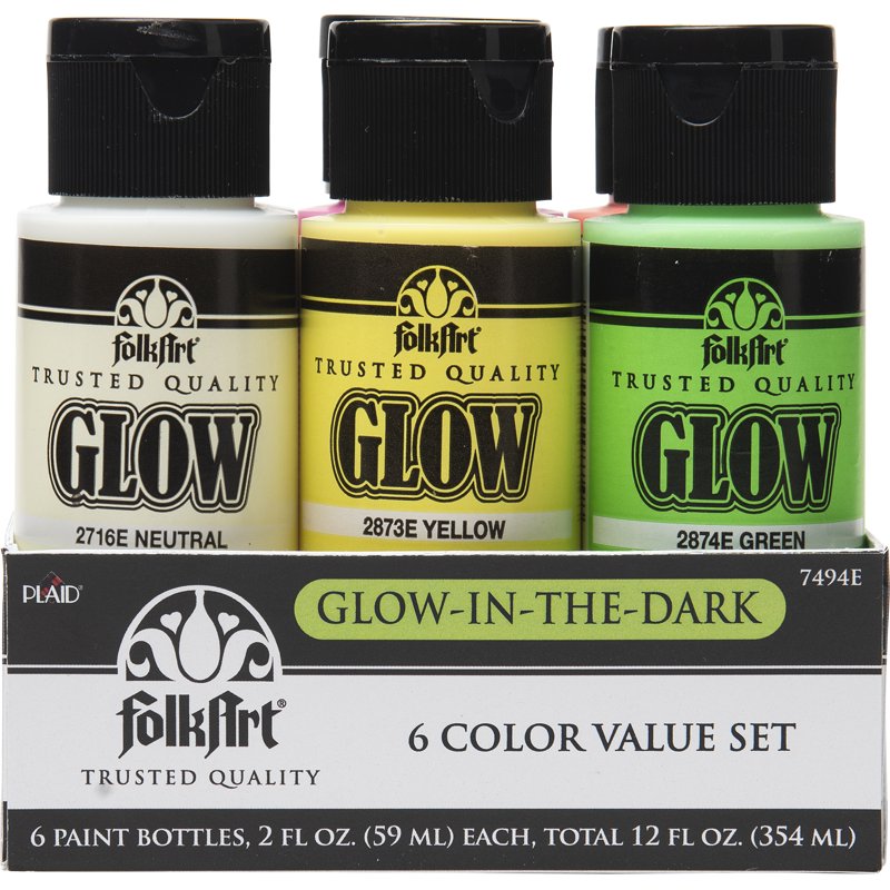 Glow-in-the-Dark Acrylic Paint Set - Matte Finish, 6 Colors, 12 fl oz
