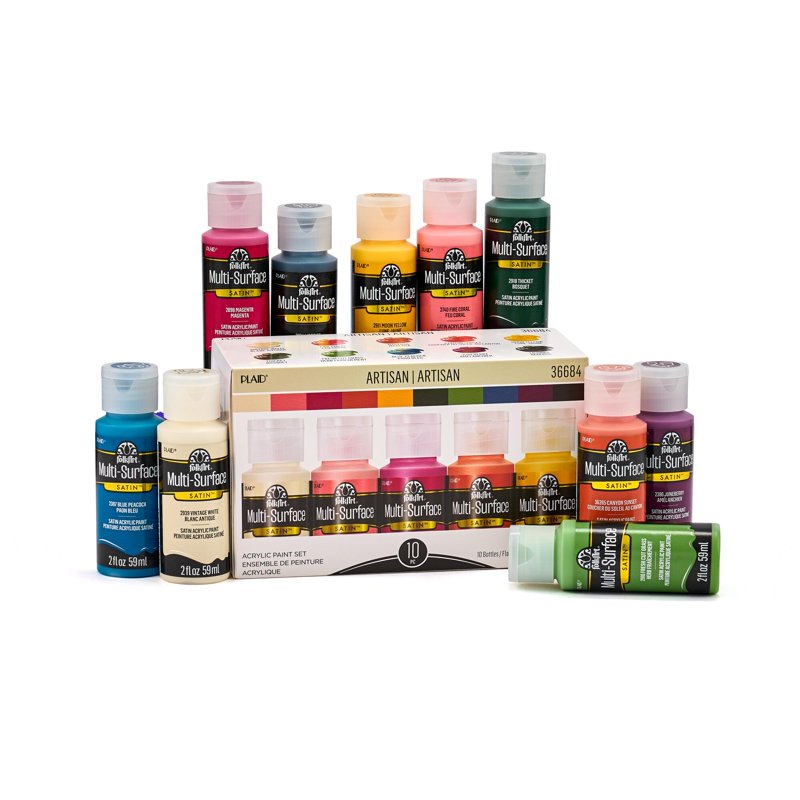 Multi-Surface Acrylic Craft Paint Set - 10 Colors, Satin Finish, Versatile for Wood, Glass, Fabric