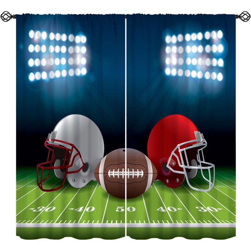 Football Curtain with American Football Field Design - Window Treatments for Boys' Bedroom & Living Room Decor