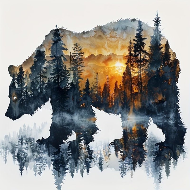 Diamond Art Kit for Adults Forest Bear 13.78x13.78in DIY 5D Round Full Drill Crafts