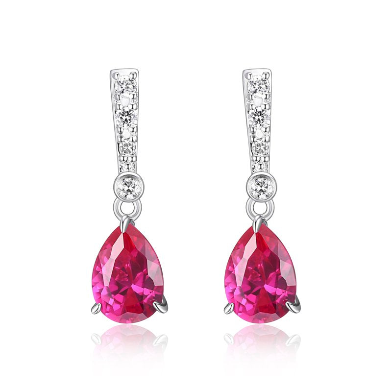 Sterling Silver Ruby and Lab Grown Diamond Drop Earrings - Tear Drop Style
