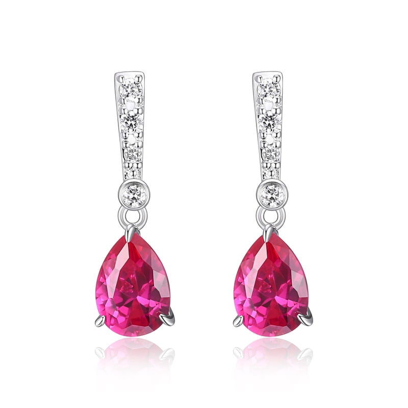 Sterling Silver Ruby and Lab Grown Diamond Drop Earrings - Pear Shape
