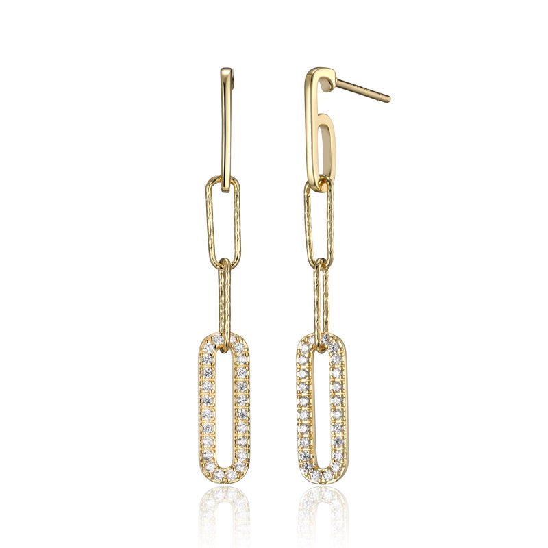 Gold Over Sterling Silver Cubic Zirconia Paperclip Earrings - Hypoallergenic