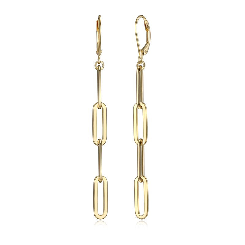 18K Gold Over Sterling Silver Paperclip Earrings with Leverback Closure