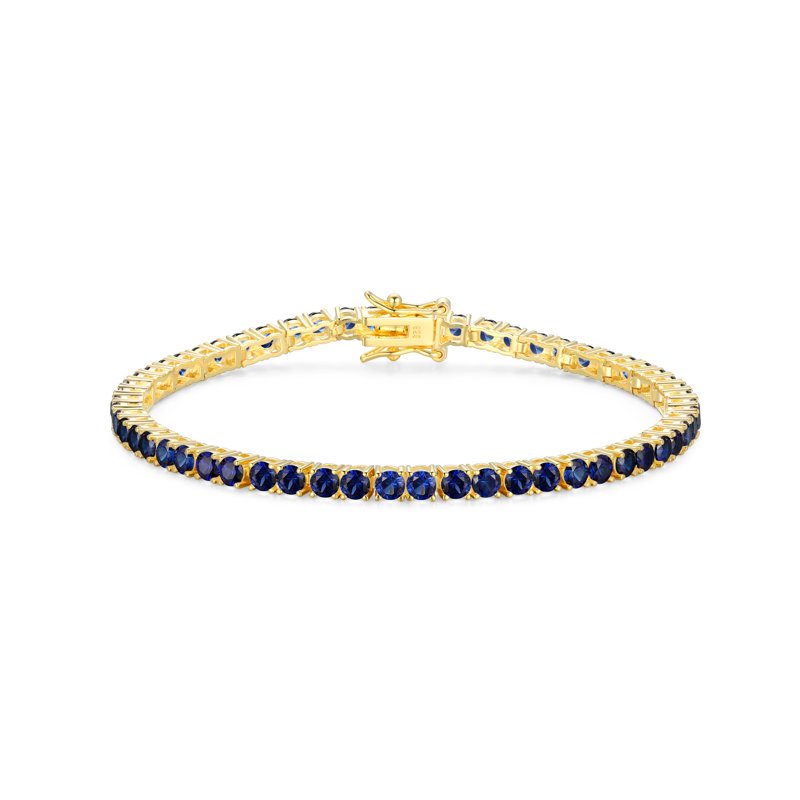 Sterling Silver 18K Gold Over Blue Sapphire Tennis Bracelet - Birthstone Gift