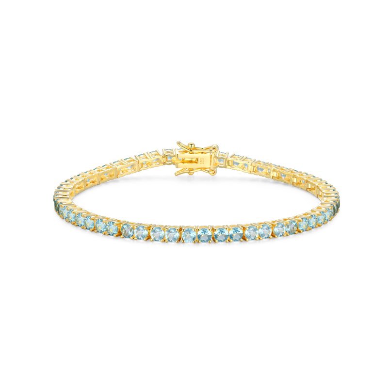 Sterling Silver Blue Topaz Tennis Bracelet - 18K Gold Plated, Birthstone Jewelry