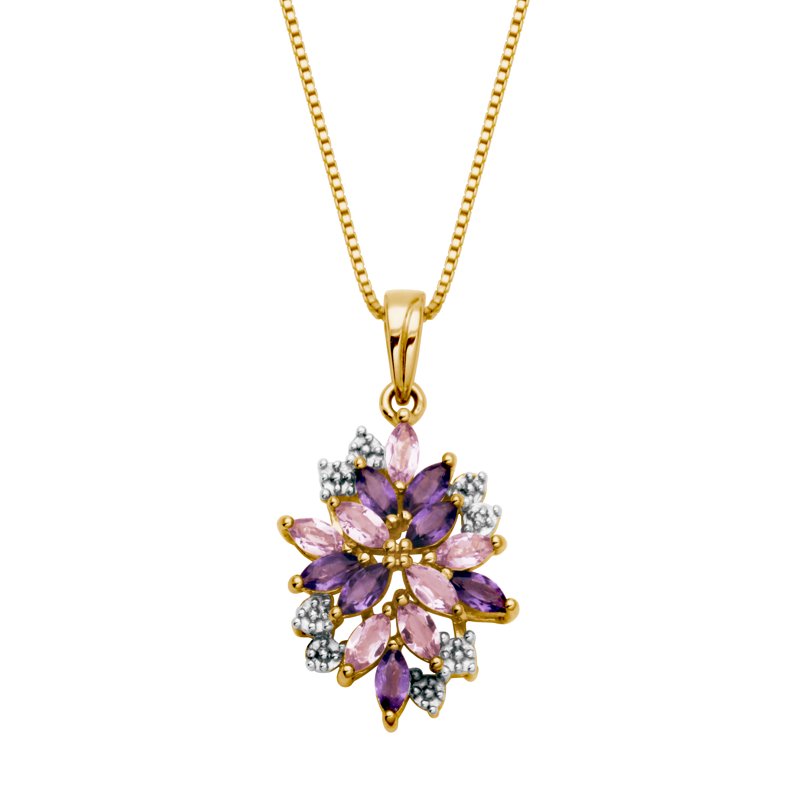 18K Yellow Gold Over Sterling Silver Amethyst Cluster Necklace for Women