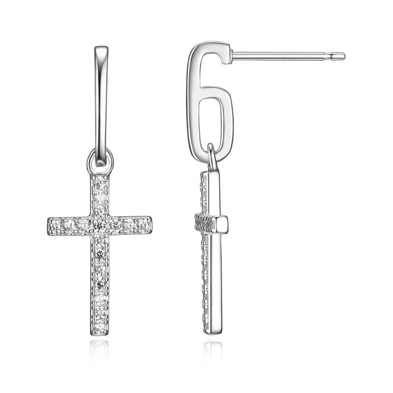 Sterling Silver Cubic Zirconia Cross Drop Earrings - Hypoallergenic Gift for Her