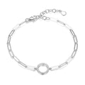 Sterling Silver CZ Circle Paperclip Bracelet - Adjustable 6.75" + 1.25" Extender