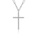 Sterling Silver Paperclip Necklace with CZ Cross, 18" + 2" Extender