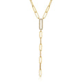 Gold & Silver CZ Paperclip Necklace 18-Inch Lariat with Extension - Hypoallergenic Jewelry for Women