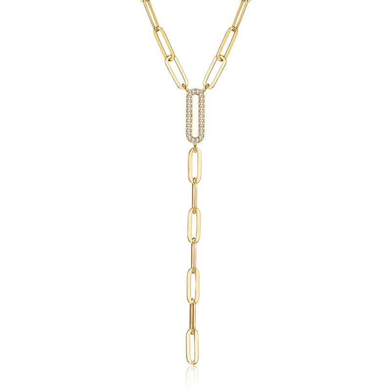 Gold & Silver CZ Paperclip Necklace 18-Inch Lariat with Extension - Hypoallergenic Jewelry for Women