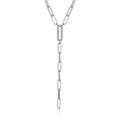 Sterling Silver CZ Paperclip Necklace 18" + 2" Extension Lariat Jewelry