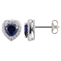 Sterling Silver Heart Halo Earrings with Blue and White Sapphires - Gift-Ready Jewelry