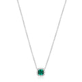 Sterling Silver Necklace with Created Emerald & CZ for Women