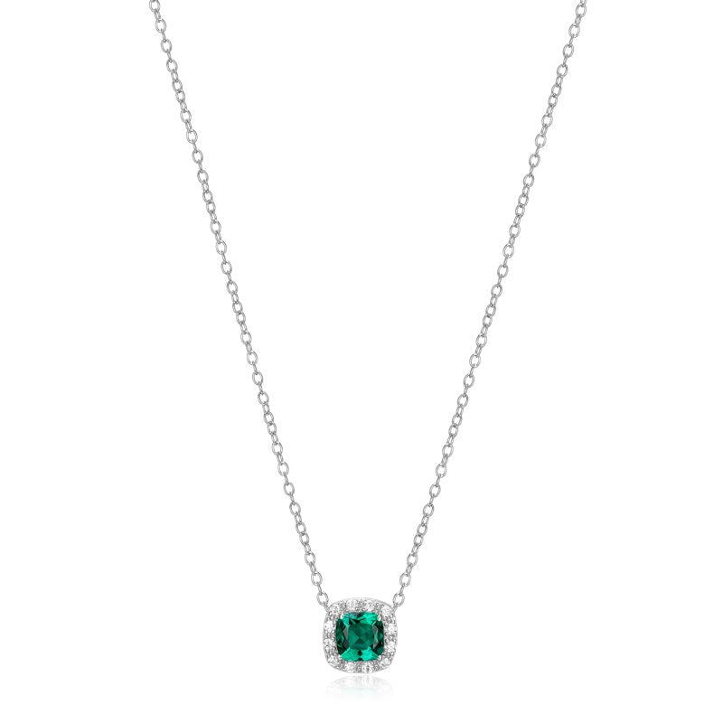 Sterling Silver Necklace with Created Emerald & CZ for Women