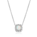 Sterling Silver Opal and CZ Necklace for Women - Adjustable 18 Inch Chain