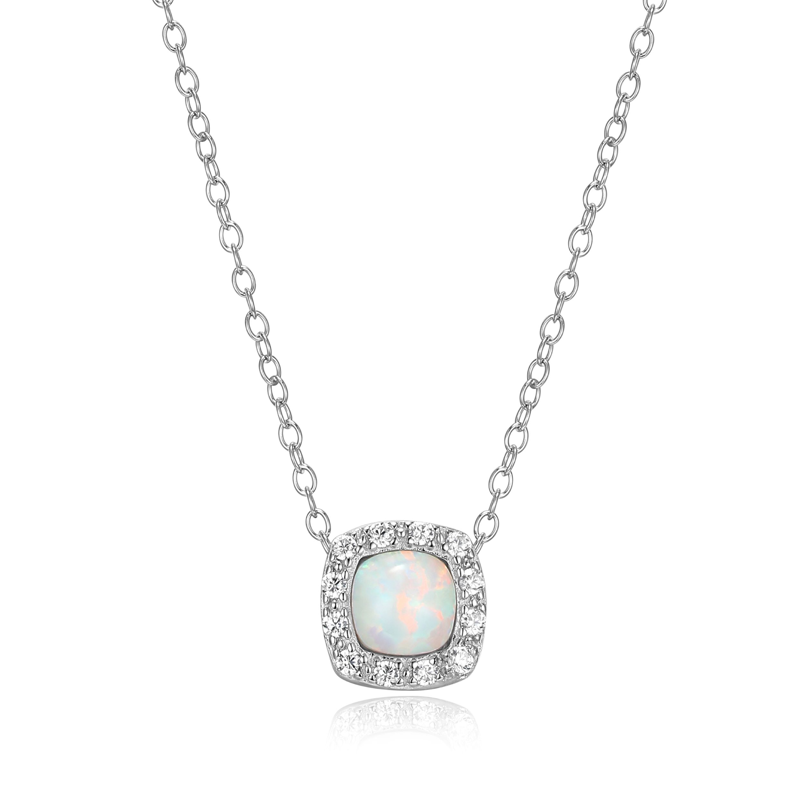 Sterling Silver Opal and CZ Necklace for Women - Adjustable 18 Inch Chain