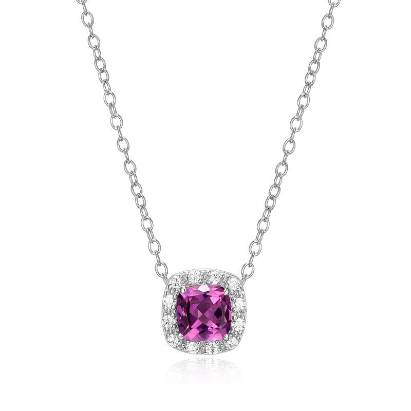 Sterling Silver Pink Sapphire & CZ Necklace for Women - Elegant Jewelry Gift