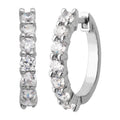 Hinged Hoop Earrings with Cubic Zirconia in Sterling Silver and Rhodium Plating