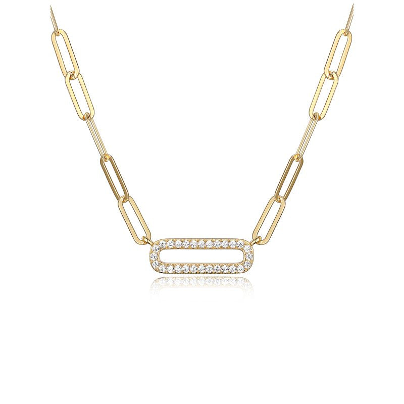 Cubic Zirconia Paperclip Necklace 18" in 18K Gold Over Sterling Silver for Women