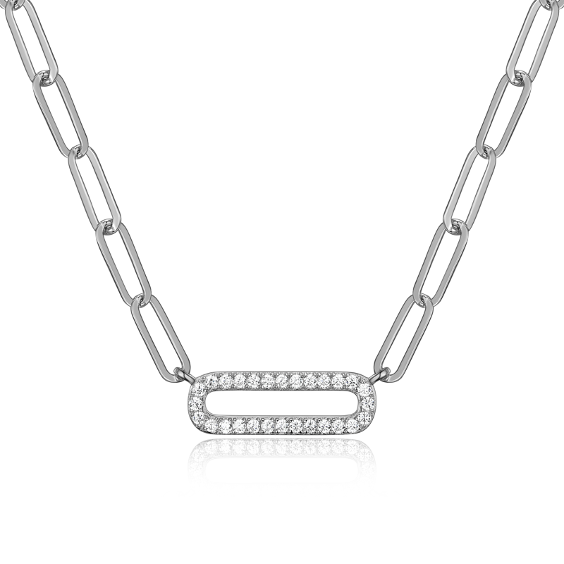 Sterling Silver Cubic Zirconia Paperclip Necklace with Extender - 18 Inch Gift-Ready Jewelry