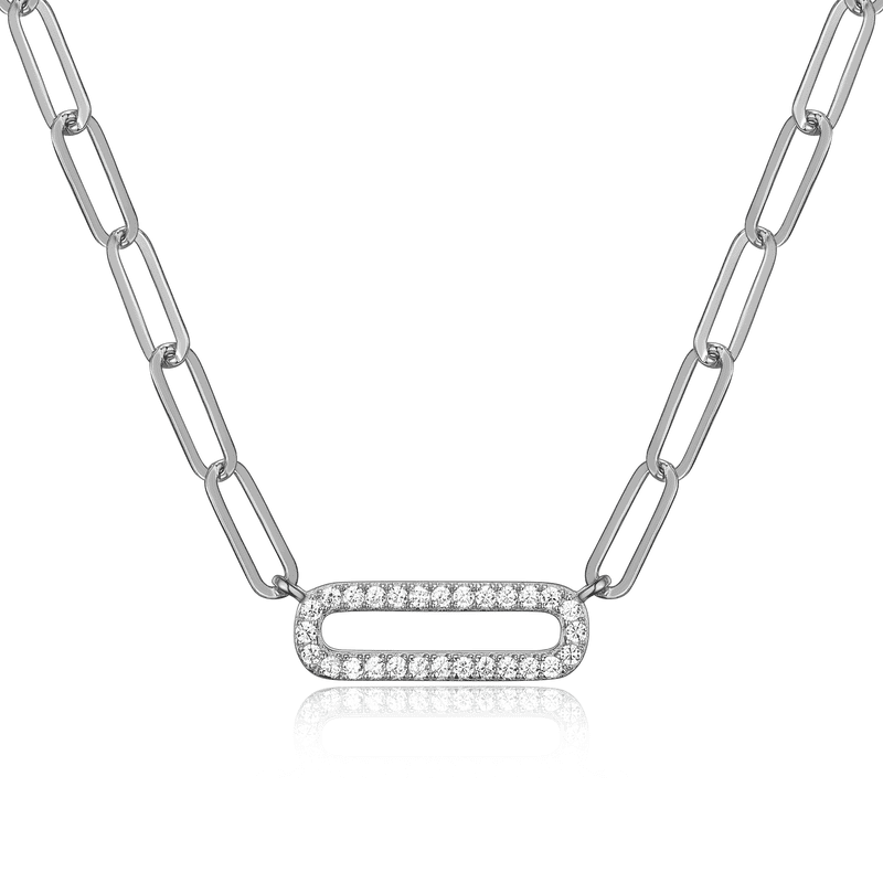 Sterling Silver Cubic Zirconia Paperclip Necklace with Extender – Women's Jewelry