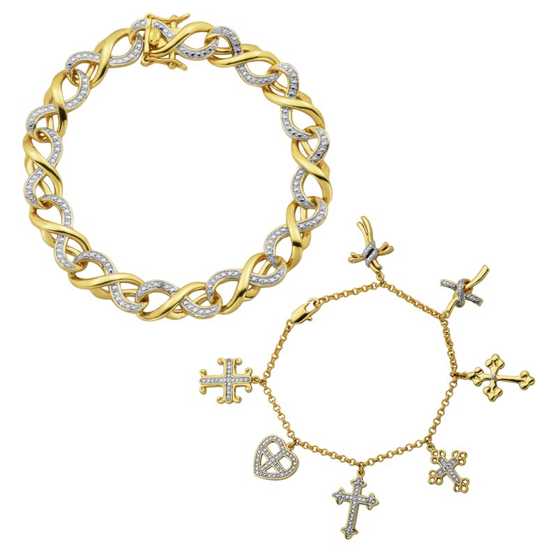 Diamond Accent Stacking Bracelets Set in 18k Gold over Bronze - Elegant Jewelry Gift for Women