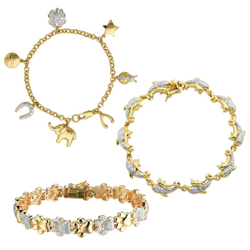 Forever Facets 3-Piece Diamond Accent Gold Bracelets Set for Women