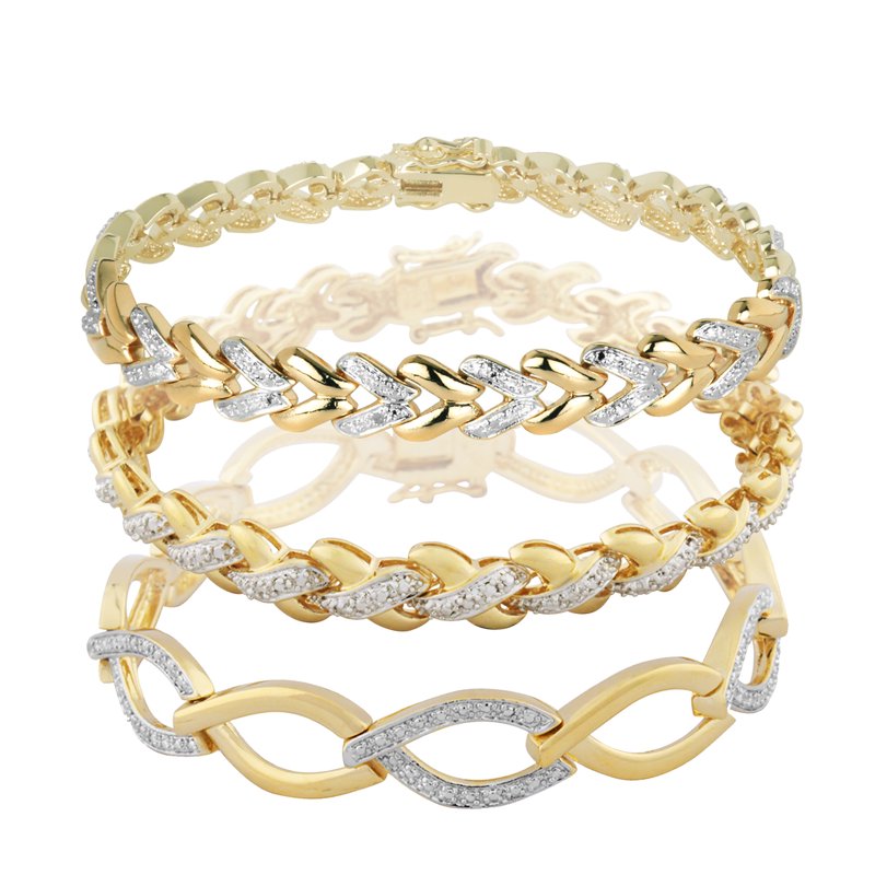 Diamond Accent 3-Piece Gold Plated Stacking Bracelet Set for Women