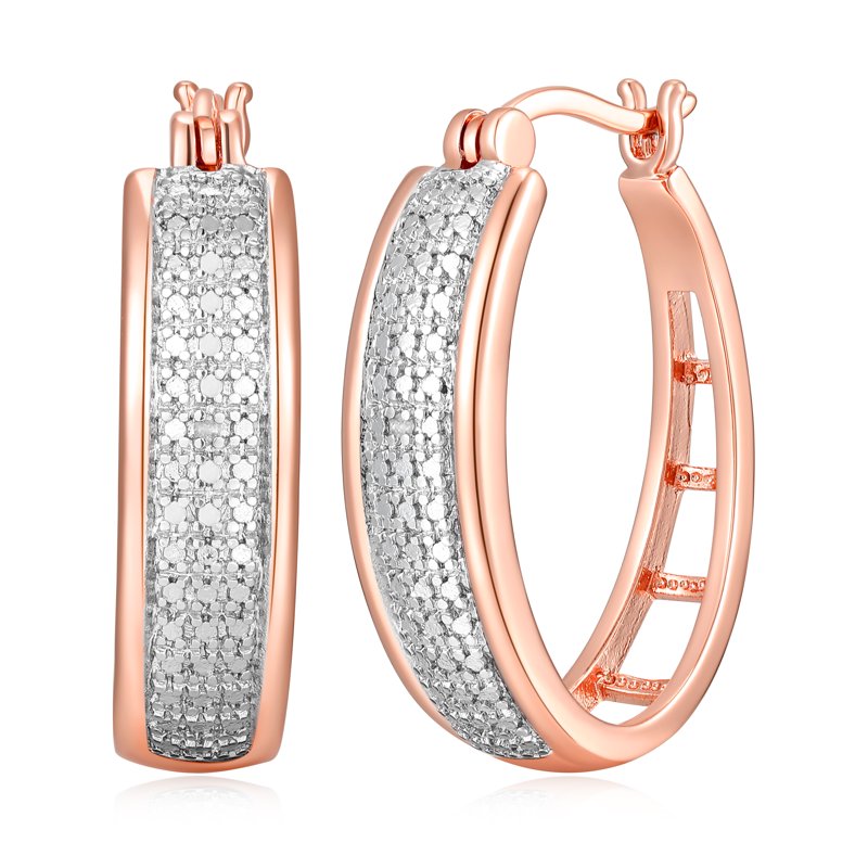 Diamond Accent Hoop Earrings in 14k Rose Gold Over Bronze for Women