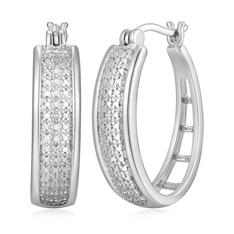 Diamond Accent Hoop Earrings in Rhodium Over Bronze for Women