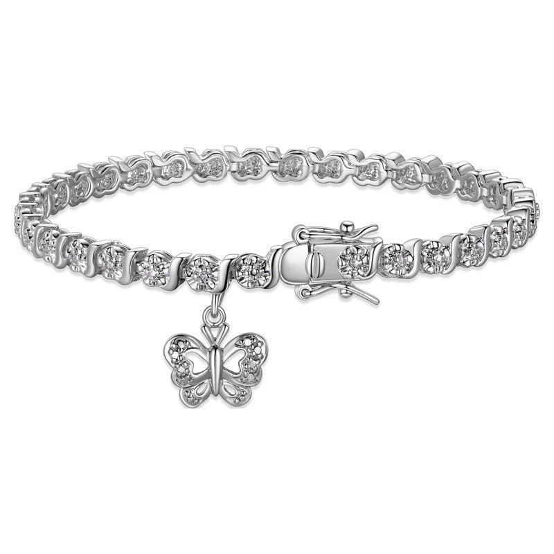 Diamond Accent Butterfly Charm Tennis Bracelet - 7.25 Inch Silver Gold Rose Gold
