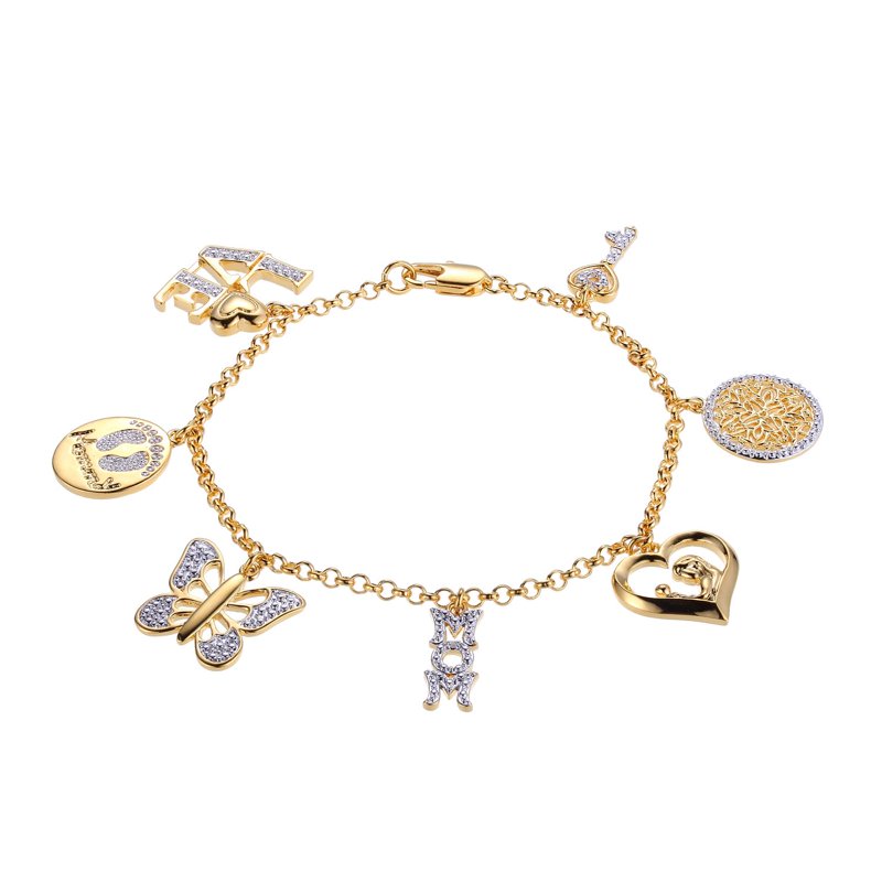Diamond Accent Charm Bracelet in 18K Gold Over Bronze for Women