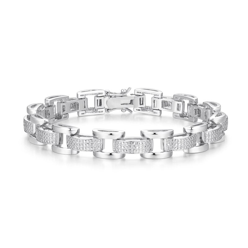 Diamond Accent Chunky Link Bracelet in Rhodium over Bronze - Elegant Jewelry for Women