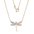 Diamond Accent Dragonfly Necklace - Silver & Gold Plated Bronze Pendant, 18 Inch Rope Chain, Gift Box
