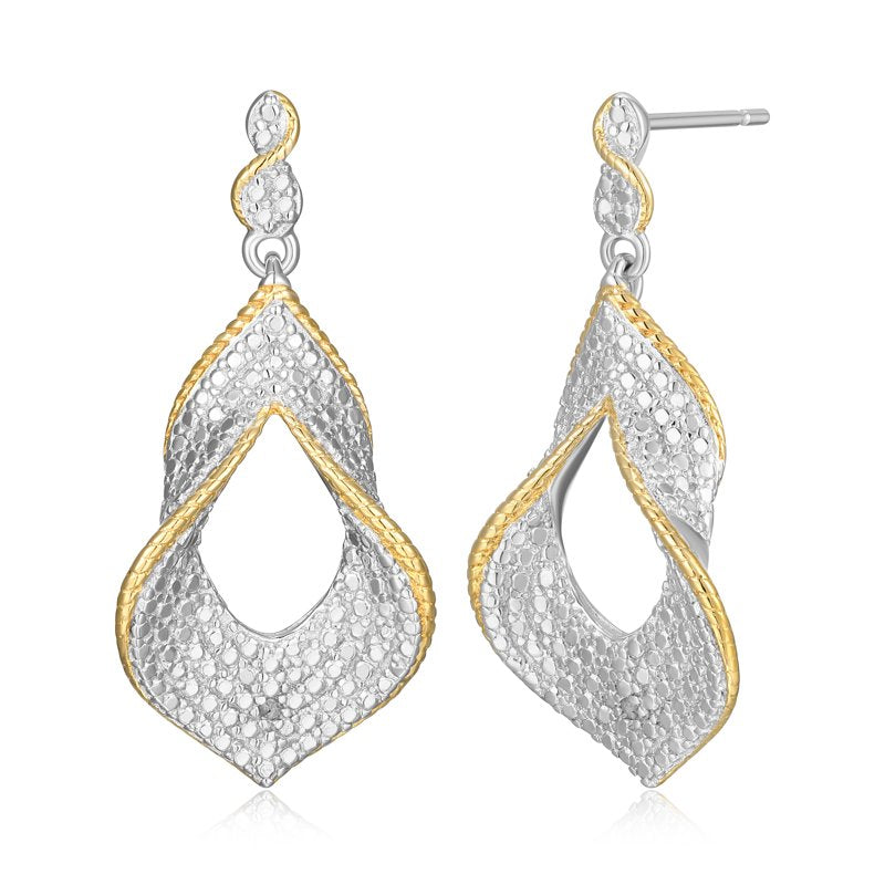 Forever Facets Diamond Accent Drop Earrings in Two-Tone Rhodium and Gold